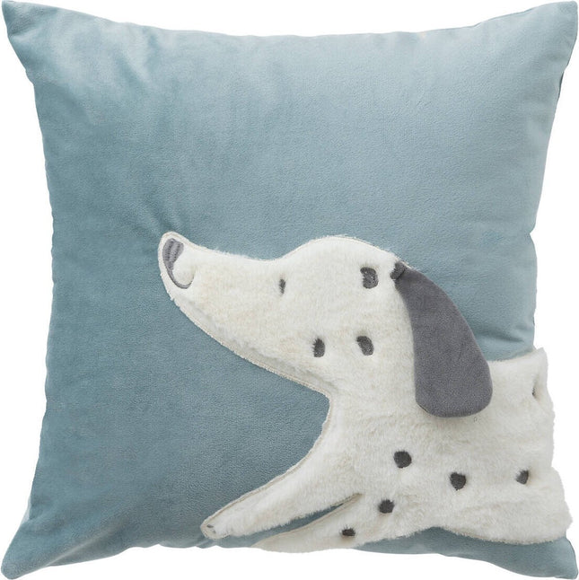 Kinderkussen Dalmatiër blauw – zacht hondenkussen met oortjes, 39 x 39 cm
