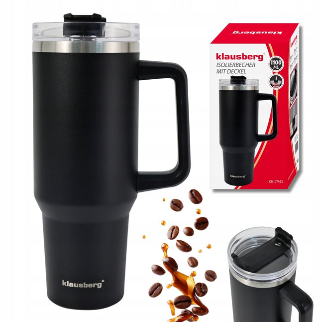 Klausberg KB-7942 thermische mok 1100 ml – dubbelwandig, met handvat en rietje