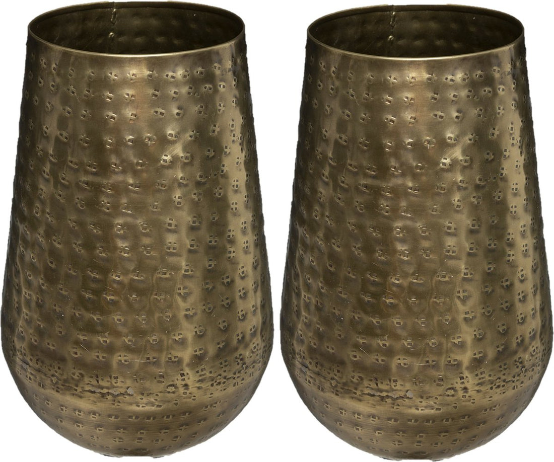 Atmosphera bronskleurige vaas van metaal – set van 2, 23 x 15 cm