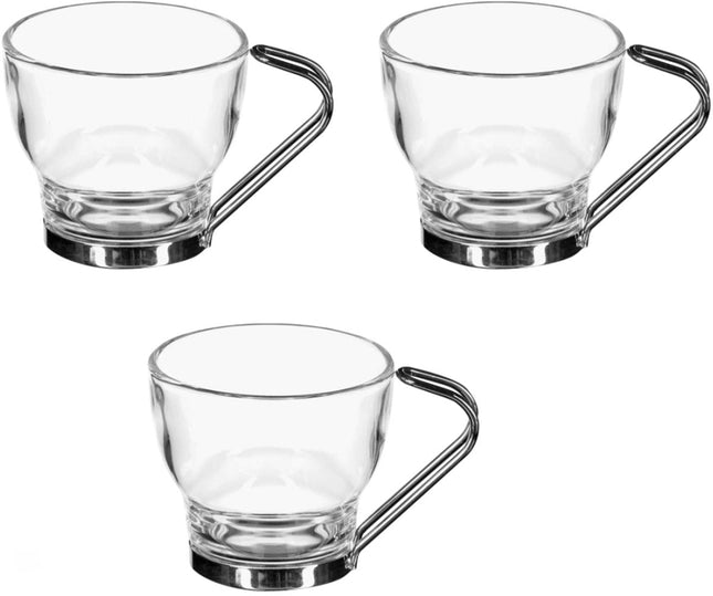 Set de 3 tasses - 11 cl Verre et Métal - Durable et Élégant - Cadeau idéal pour les amateurs de café et de thé