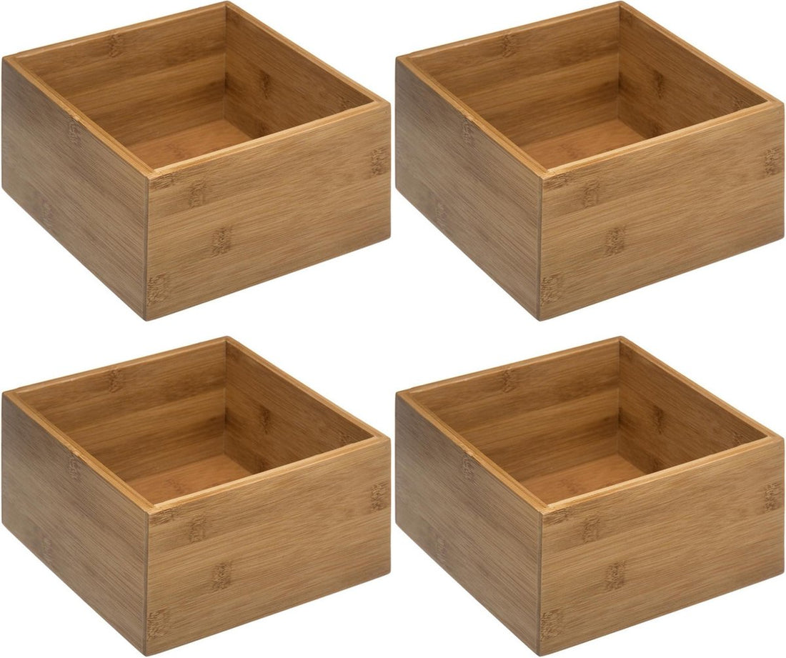 5Five - Bamboo storage/organizer/drawer divider bins 18 x 18 x 9.5 cm - Set of 4 pieces