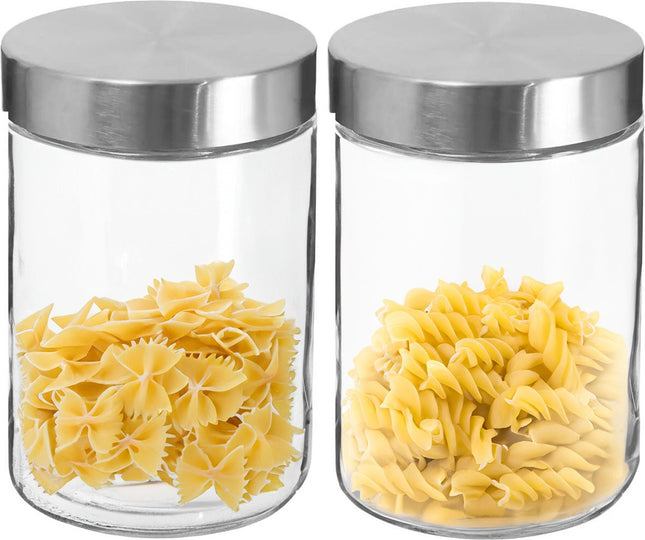 Secret de Gourmet Voorraadbus / voorraadpot - 2x stuks - 1, 2L - glas - RVS deksel - 750 ml - met luchtdichte deksel