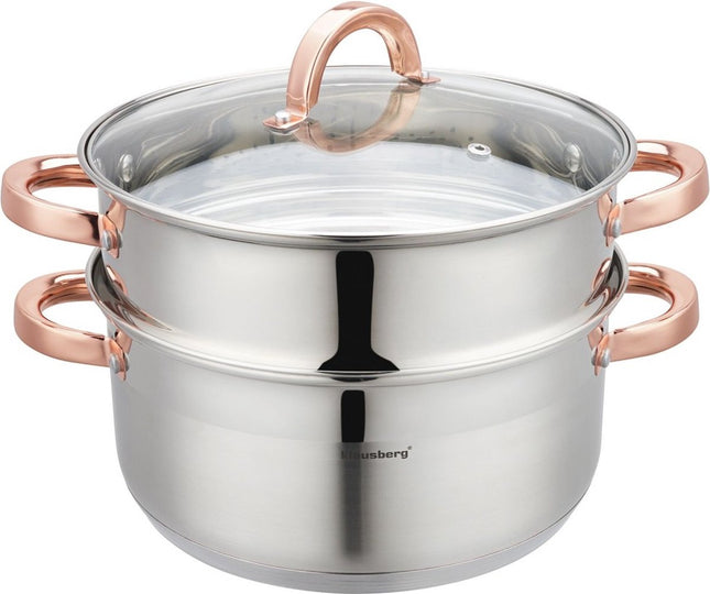 Klausberg 7734 - stoompan - 3 delig - 24 cm - 5 liter- rvs - alle warmtebronnen