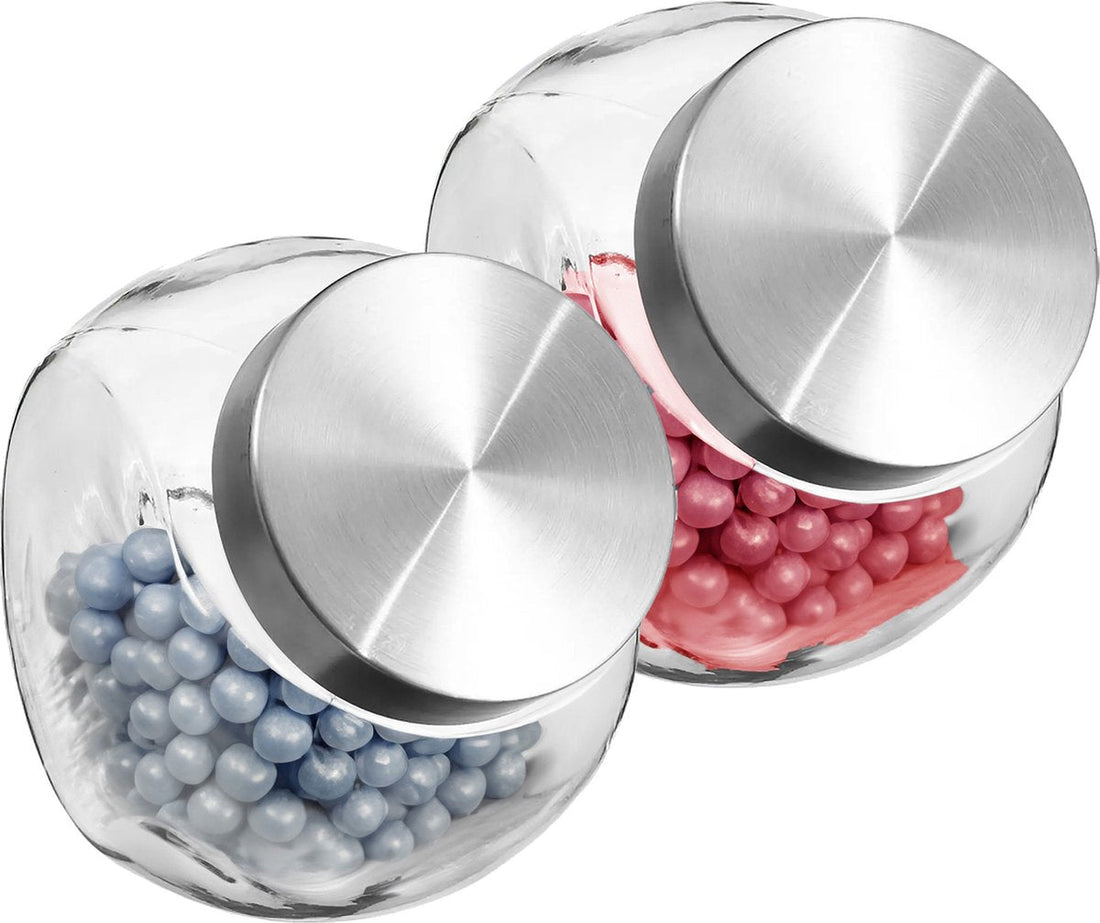 5Five Storage jar with stainless steel lid - 2x - 1.5L - glass - candy jar - food storage - airtight seal