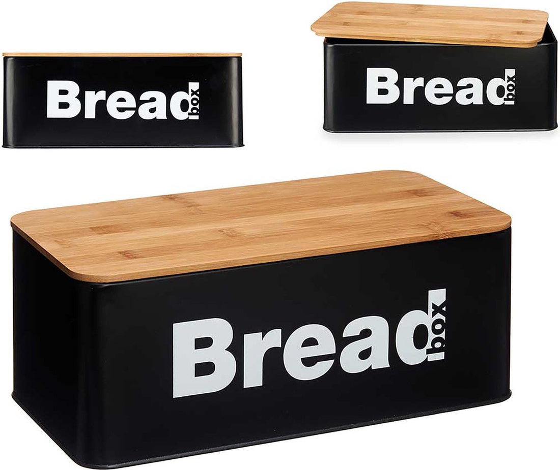 Kinvara Brotkasten - Schwarz - Metall/Bambus - Brotbehälter - Brotdose