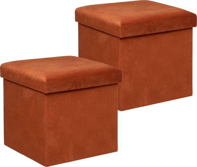 Atmosphera poef Amber met opbergruimte – set van 2, terracotta, Ø 38 cm