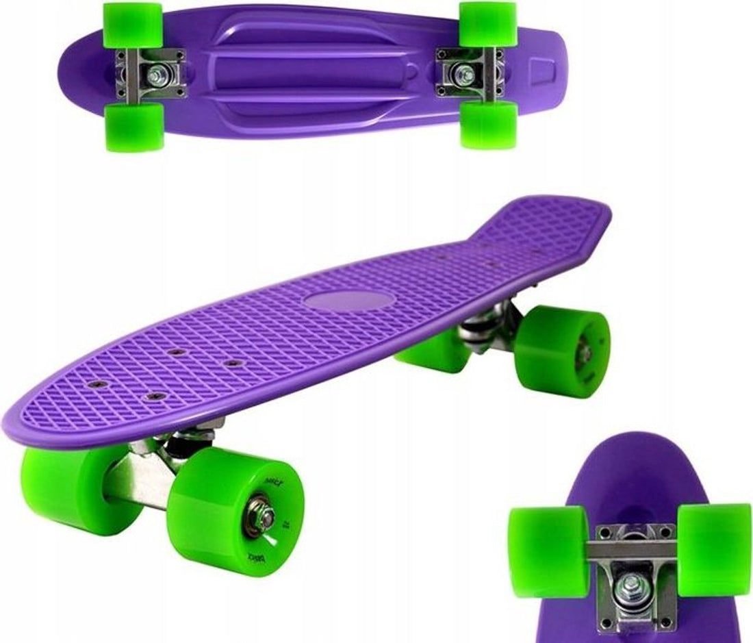 Kiamo Pennyboard – Mini Cruiser Skateboard 57cm – Purple Deck with Green Wheels – ABEC-5 – Max. 100kg