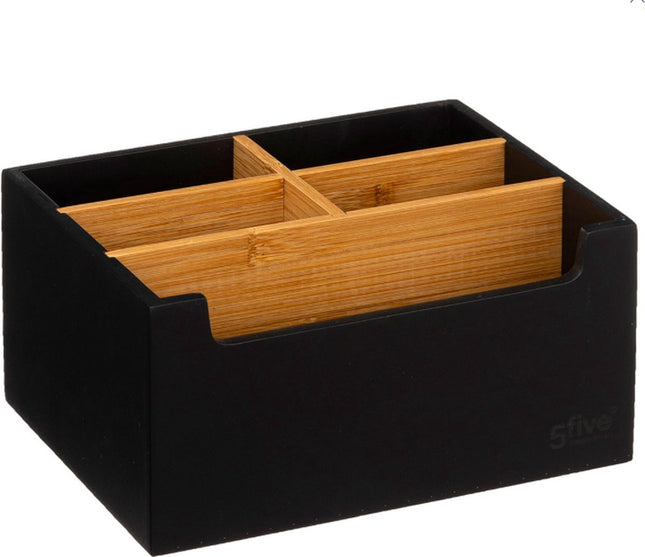 5Five make-up organizer zwart met bamboe – medium, zonder lade, 6 vakken