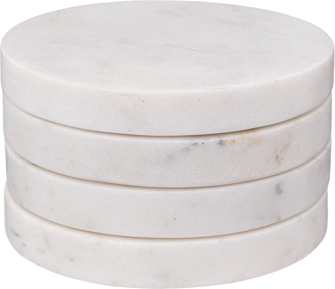 Secret de Gourmet Glass Coasters - 12 pieces - Marble - White