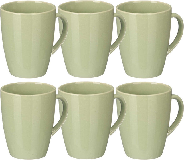 Vessia koffiemokken met oor – set van 6, mintgroen keramiek, 330 ml
