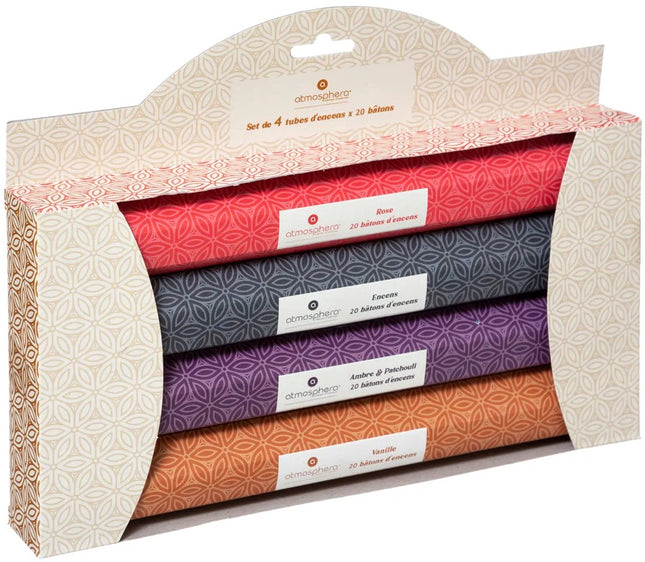 Coffret cadeau encens 4 boîtes avec 4 parfums différents 80 bâtonnets