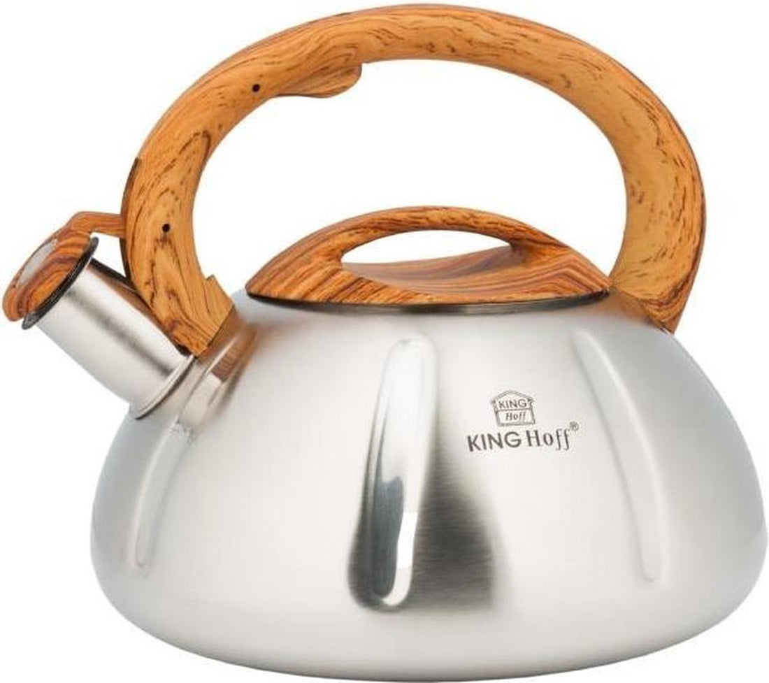 Kinghoff 3291 - Whistling Kettle - wooden handle - Stainless Steel - 3 liters