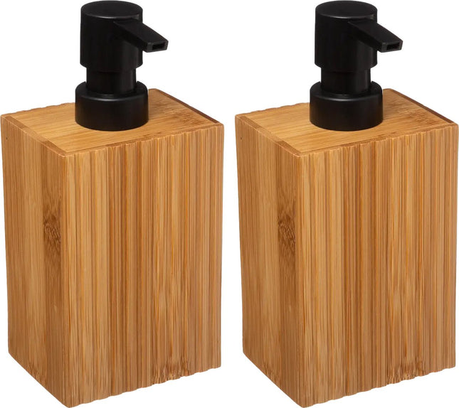 5Five Zeeppompje / dispenser Bamboo Lotion - 2x - lichtbruin / zwart - 8 x 17 cm - 280 ml - hout