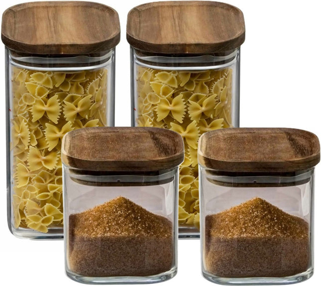 Secret de Gourmet - Kitchen storage canisters/jars glass/wood 4-piece set