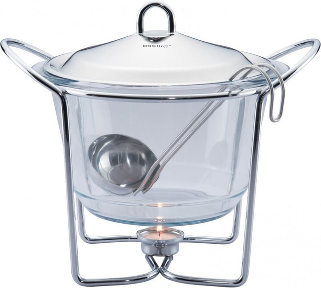 Kinghoff Top Choice voedselverwarmer – RVS met glazen schaal, 4,1 liter