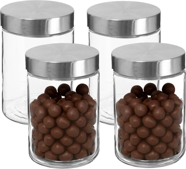 Secret de Gourmet voorraadpot glas – set van 4, 1,2 liter, RVS deksel