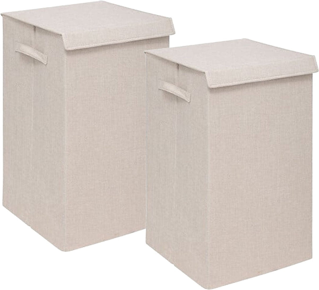 5Five Eureka sorting laundry basket - 2x - 74 liters - beige - 37 x 37 x 60 cm - MDF / Polyester fabric - with closing lid