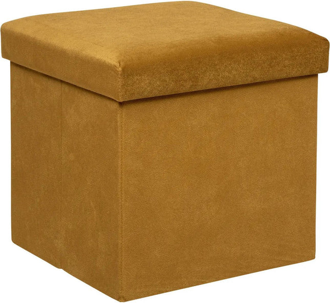 Atmosphera Poef / krukje / hocker Amber - Opvouwbare zit opslag box - fluweel Okergeel - D38 x H38 cm - MDF / polyester