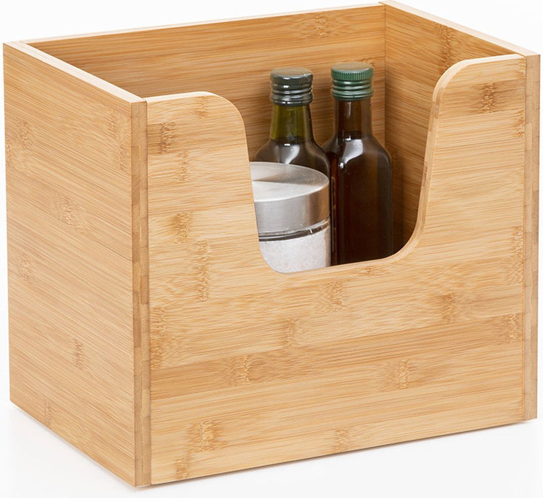 5Five Stackable bamboo storage unit with open compartment high - Stackable & Durable