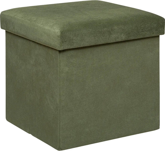 Atmosphera Pouf / Hocker Amber - Faltbare Sitz-Aufbewahrungsbox - Samt Tannengrün - D38 x H38 cm - MDF / Polyester