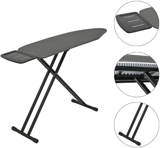 KINGHOFF KH-1940 Strijkplank – Premium 122 x 38 cm – 7-hoogtes verstelbaar – Extra breed blad & Strijkijzerhouder – Graphite