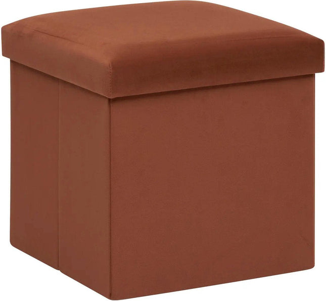 Atmosphera Sitzhocker / Pouf Amber – Faltbare Aufbewahrungsbox – Samt rostbraun – D38 x H38 cm – MDF / Polyester