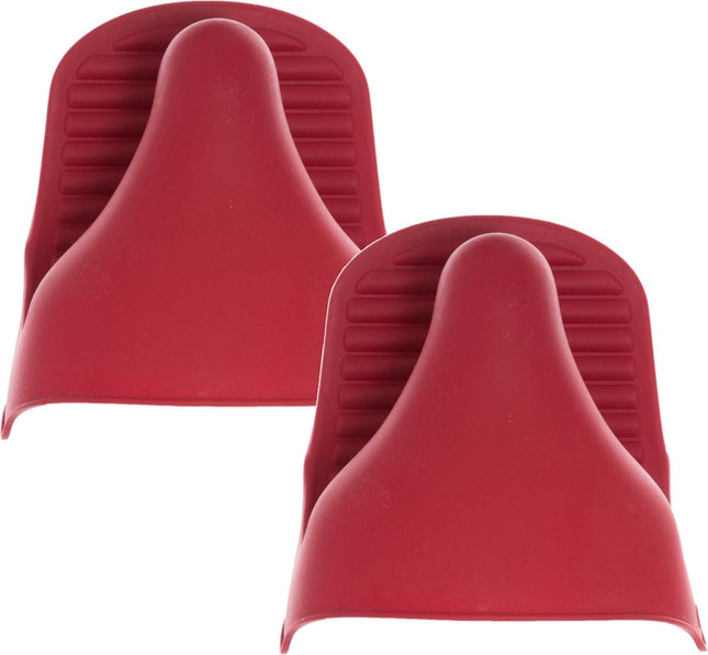 Set of 2x silicone oven mitt / oven glove red 9 x 12.5 cm - Pot holder - Kitchen glove
