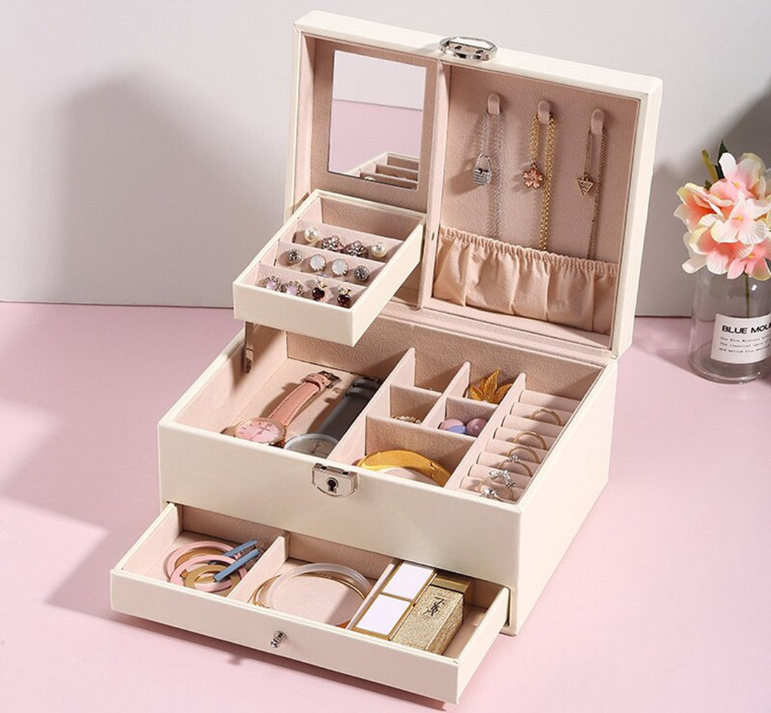 Jewelry Organizer with Mirror - Luxury Storage Box