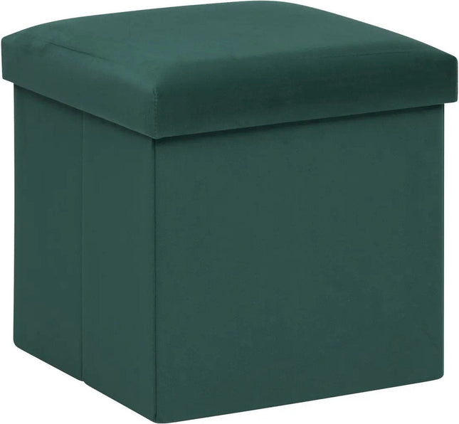 Atmosphera Sitzhocker / Fuß hocker Amber - Faltbare Aufbewahrungsbox - Samt Smaragdgrün - D38 x H38 cm - MDF / Polyester