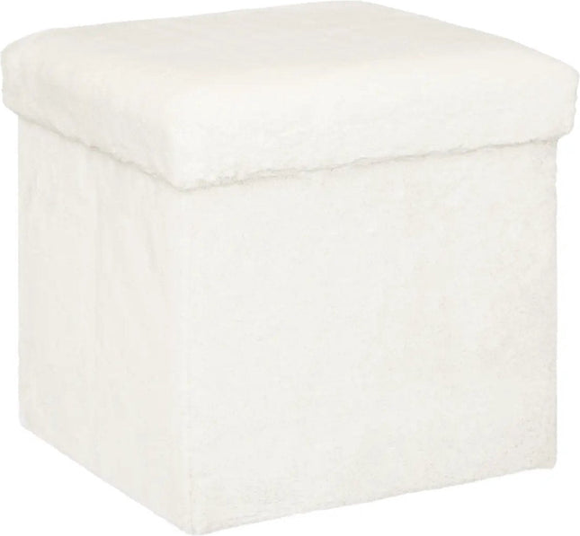 Atmosphera poef Bont met opbergruimte – opvouwbare hocker, wit, 38 cm