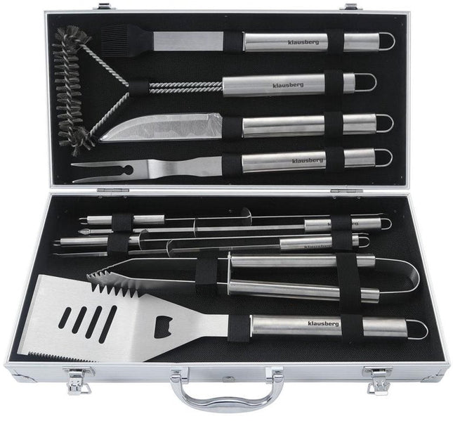 Klausberg KB-7901 Grillzubehör-Set – 10-teiliges Grillbesteck im Koffer (Edelstahl, Komplett) – Grillzangen-Set – Geschenkset – BBQ-Set – Kamado / Gasgrill
