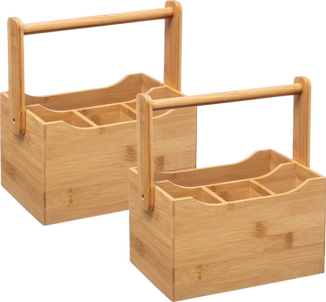 5Five Kitchen utensil rack/countertop organizer - 2x - 20 x 14 x 24 cm - bamboo wood - with handle