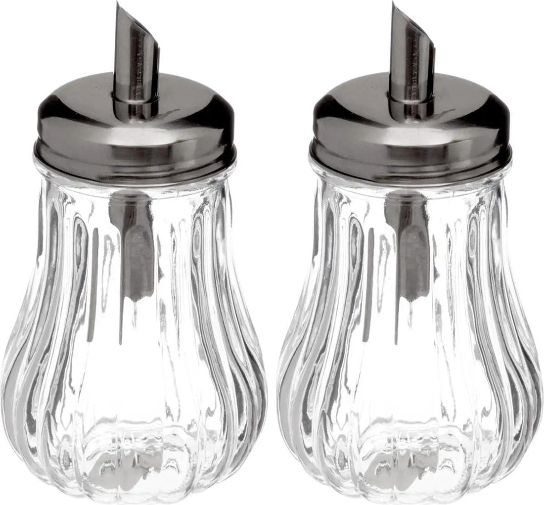 5Five - 4 pieces - Glass sugar pot/sugar dispenser with stainless steel spout - 180ml