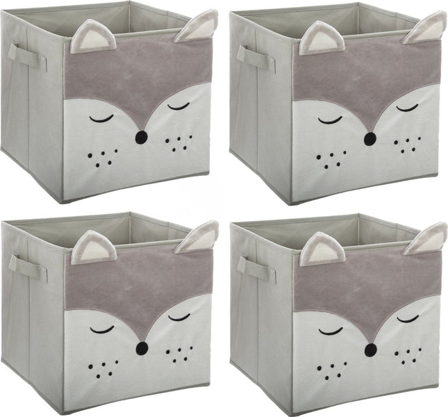 Atmosphera opbergmand vos voor kinderen – 4 stuks, grijs, 30 x 30 x 30 cm