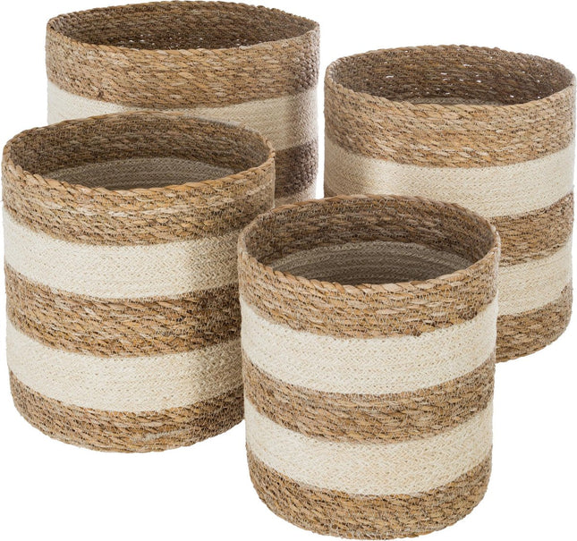Atmosphera ronde opbergmanden, set van 4 – handgevlochten, zwart en naturel