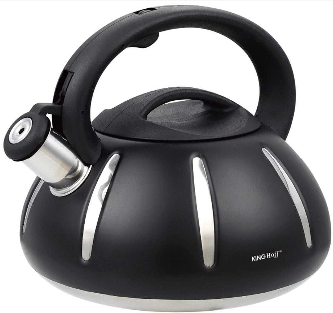 Kinghoff 1835 fluitketel zwart – rvs, 3 liter, voor alle warmtebronnen