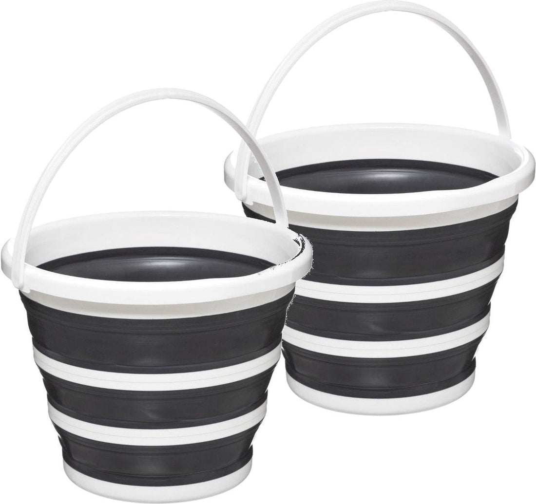 2x Pieces foldable cleaning bucket white/grey round 32 x 24.5 cm 10 litres made of plastic - Cleaning - Cleaning bucket