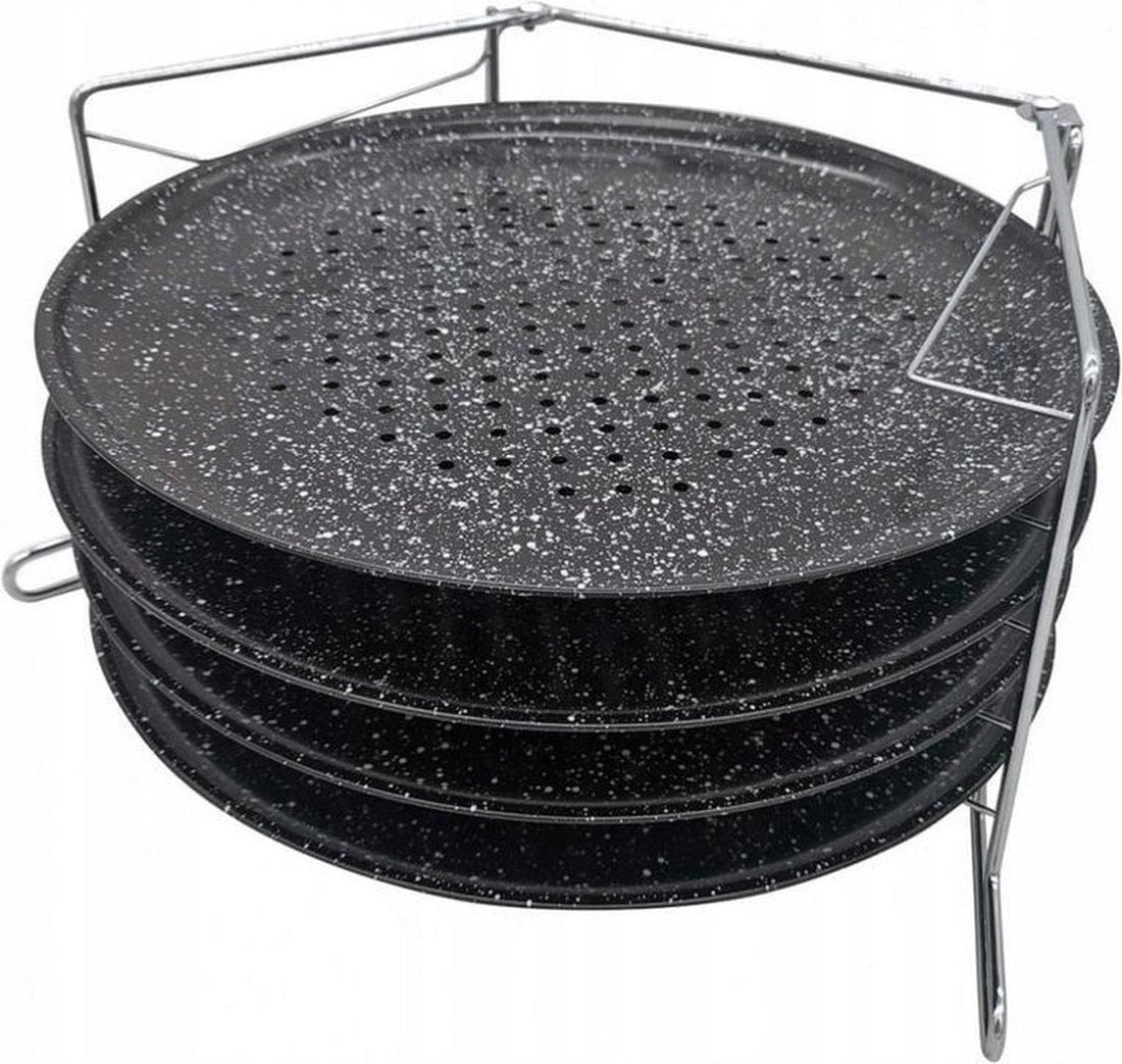 Kinghoff 1553 pizzarek voor de oven met 4 pizzaplaten, Ø 32,3 cm