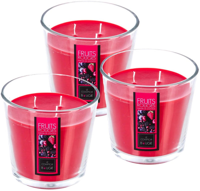 Atmosphera geurkaars in glas, rood fruit – 3 stuks, 40 branduren, 13 x 12 cm