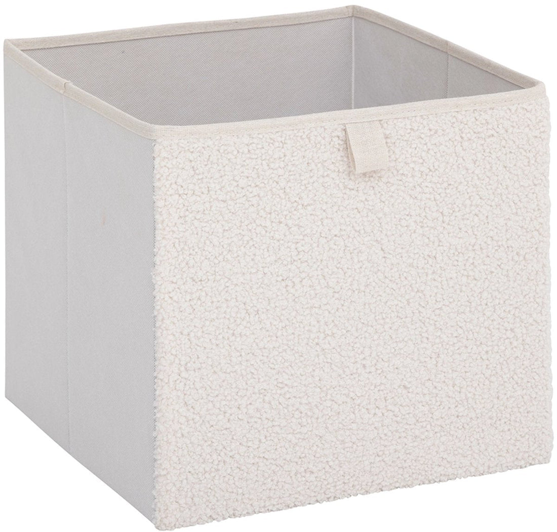 5Five opbergmand met teddystof – wit, opvouwbaar, 31 x 31 x 31 cm