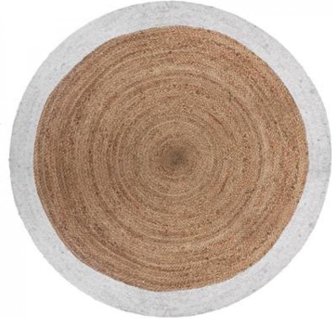 Jute vloerkleed naturel met witte rand, ca. 120 cm – handgeweven