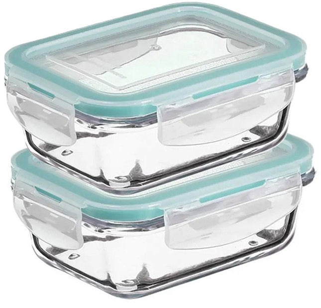 5Five Food storage container with lid - 2x - glass - airtight - with clips - 14 x 10 x 5 cm - 330 ml