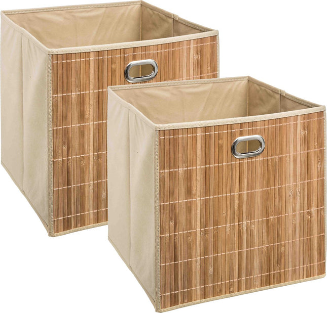 5Five opbergmand voor de vakkenkast – set van 2, beige linnen, 31 cm