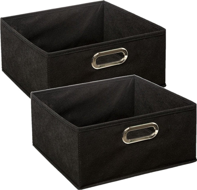 5Five Panier de rangement / panier pour étagère - Lot de 2 pièces - noir - lin - 14 litres - 31 x 31 x 15 cm - Boîte de rangement - Paniers pour étagère à cases