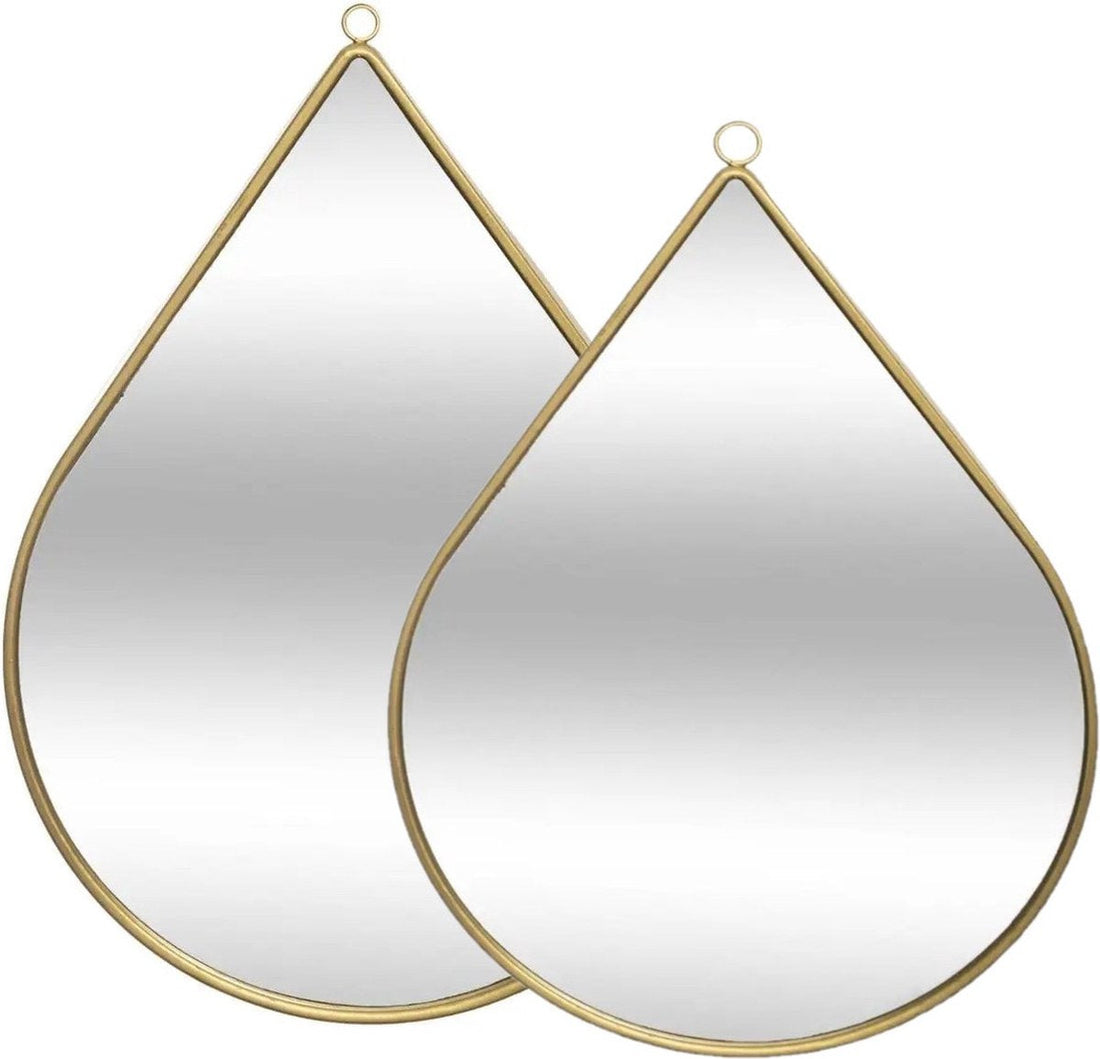 Lot de 2 miroirs/miroirs muraux goutte en métal doré - Décoration d'intérieur/accessoires