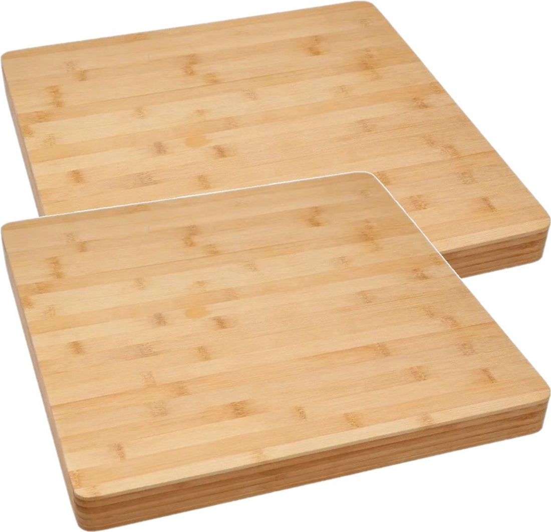 2x große quadratische Schneidebretter 37 x 3,5 cm aus Bambusholz - Servierplatte - Brotbrett