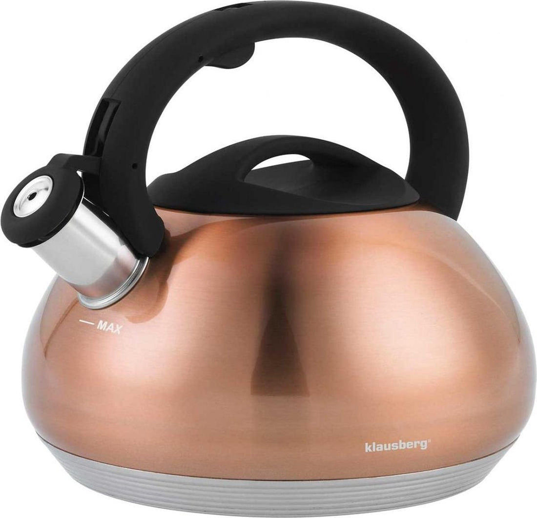 Klausberg KB-7385 fluitketel RVS – 2,7 liter, koperkleur, alle warmtebronnen