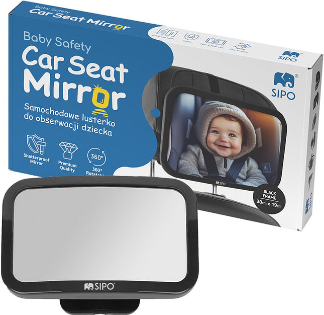 SIPO Car Mirror Baby Observation Mirror - Safety Mirror for Child Seat - Quick to Install - 19 x 30 cm - 1 Piece