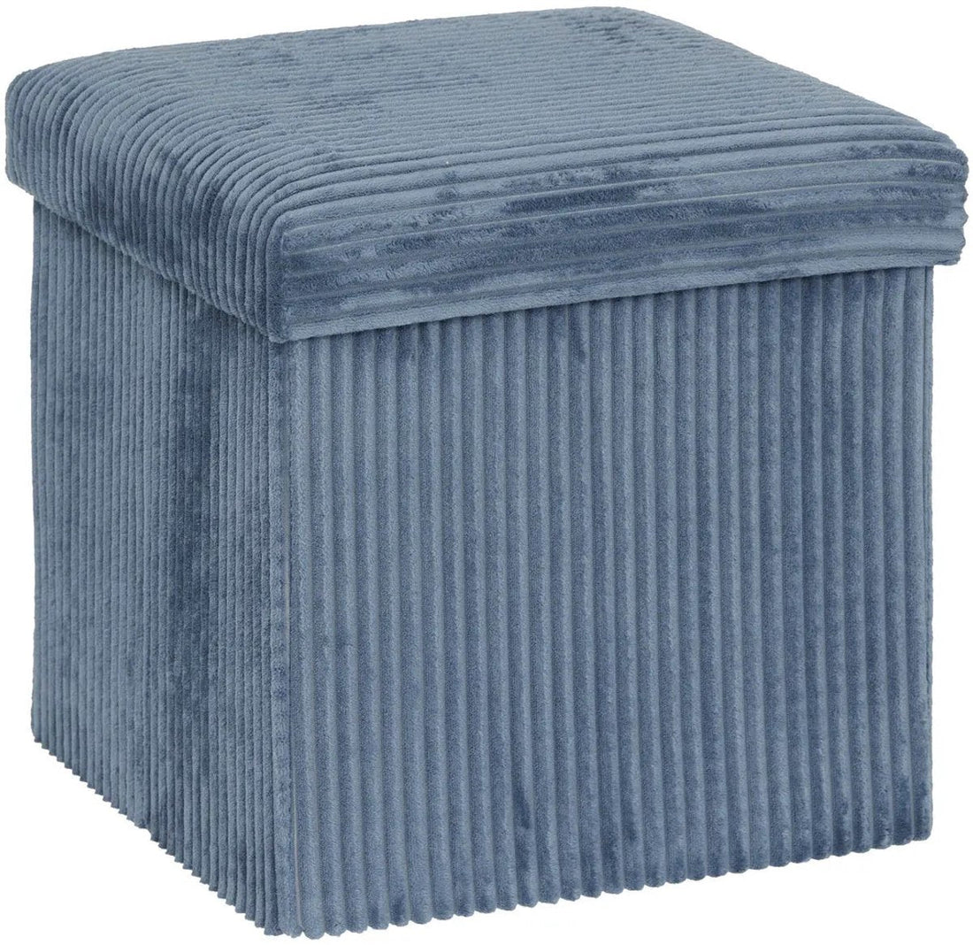Essential Ribcord Ottoman / Pouffe - foldable - blue - MDF/polyester - 38 x 38 cm - with storage - extra seating