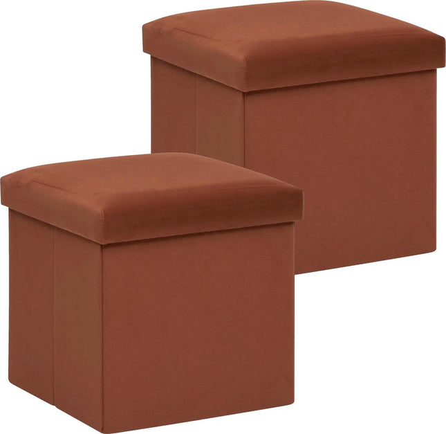 Atmosphera poef Amber met opbergruimte – set van 2, roestbruin fluweel